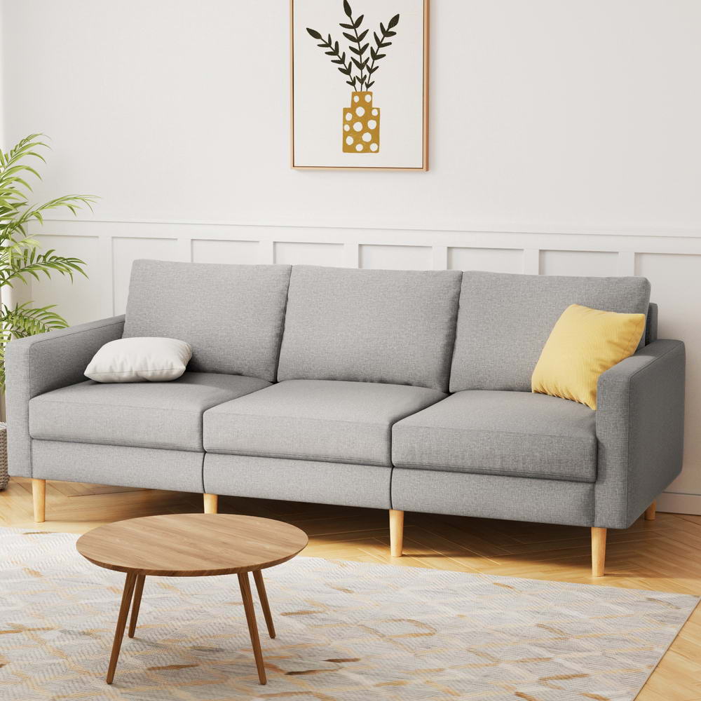 Sofas & Sofa Beds: Artiss 3 Seater Sofa 225cm Linen Fabric Grey
