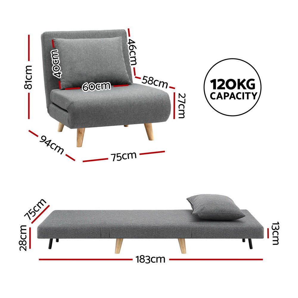 Sofas & Sofa Beds: Artiss Sofa Bed Convertible Couch Recliner Lounge Chair Linen Grey