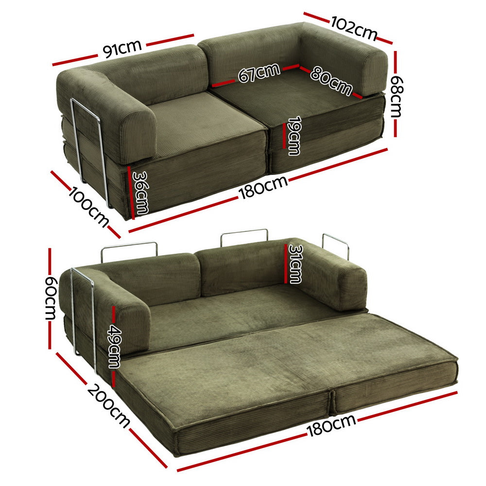 Sofas & Sofa Beds: Artiss Convertible Folding Sofa Bed Green