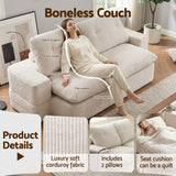 Sofas & Sofa Beds: Artiss Convertible Folding Sofa Bed 30D High-Density Foam Boneless Couch with Corduroy Sleeper Couch Lounger for Living Room Beign