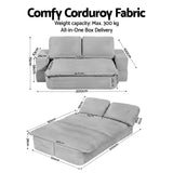 Sofas & Sofa Beds: Artiss Convertible Folding Sofa Bed 30D High-Density Foam Boneless Couch with Corduroy Sleeper Couch Lounger for Living Room Grey