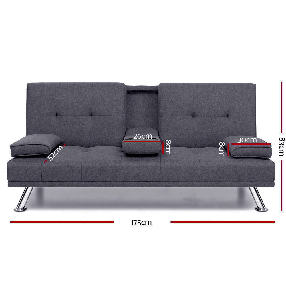 Sofas & Sofa Beds: Artiss Sofa Bed 175CM Dark Grey Fabric