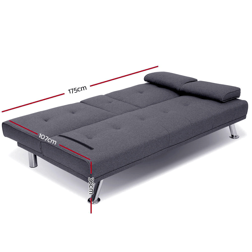 Sofas & Sofa Beds: Artiss Sofa Bed 175CM Dark Grey Fabric