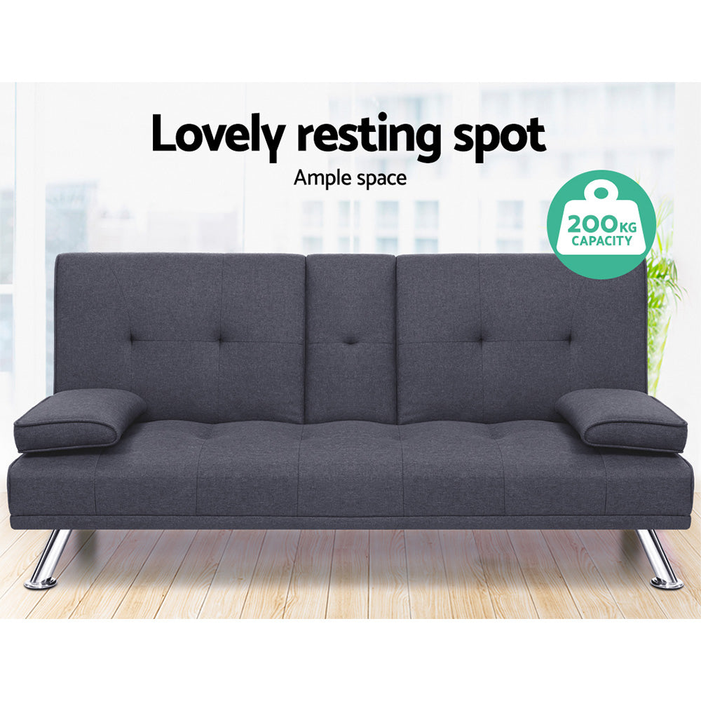 Sofas & Sofa Beds: Artiss Sofa Bed 175CM Dark Grey Fabric
