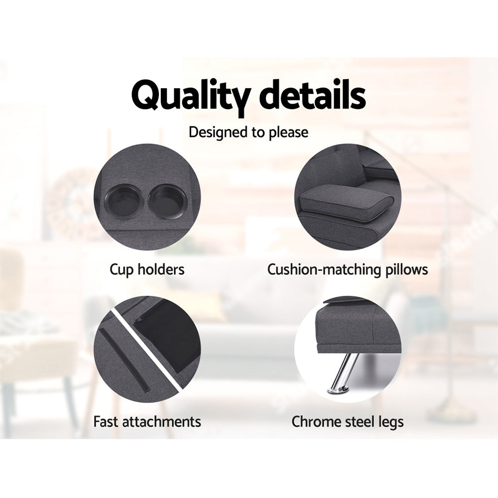 Sofas & Sofa Beds: Artiss Sofa Bed 175CM Dark Grey Fabric