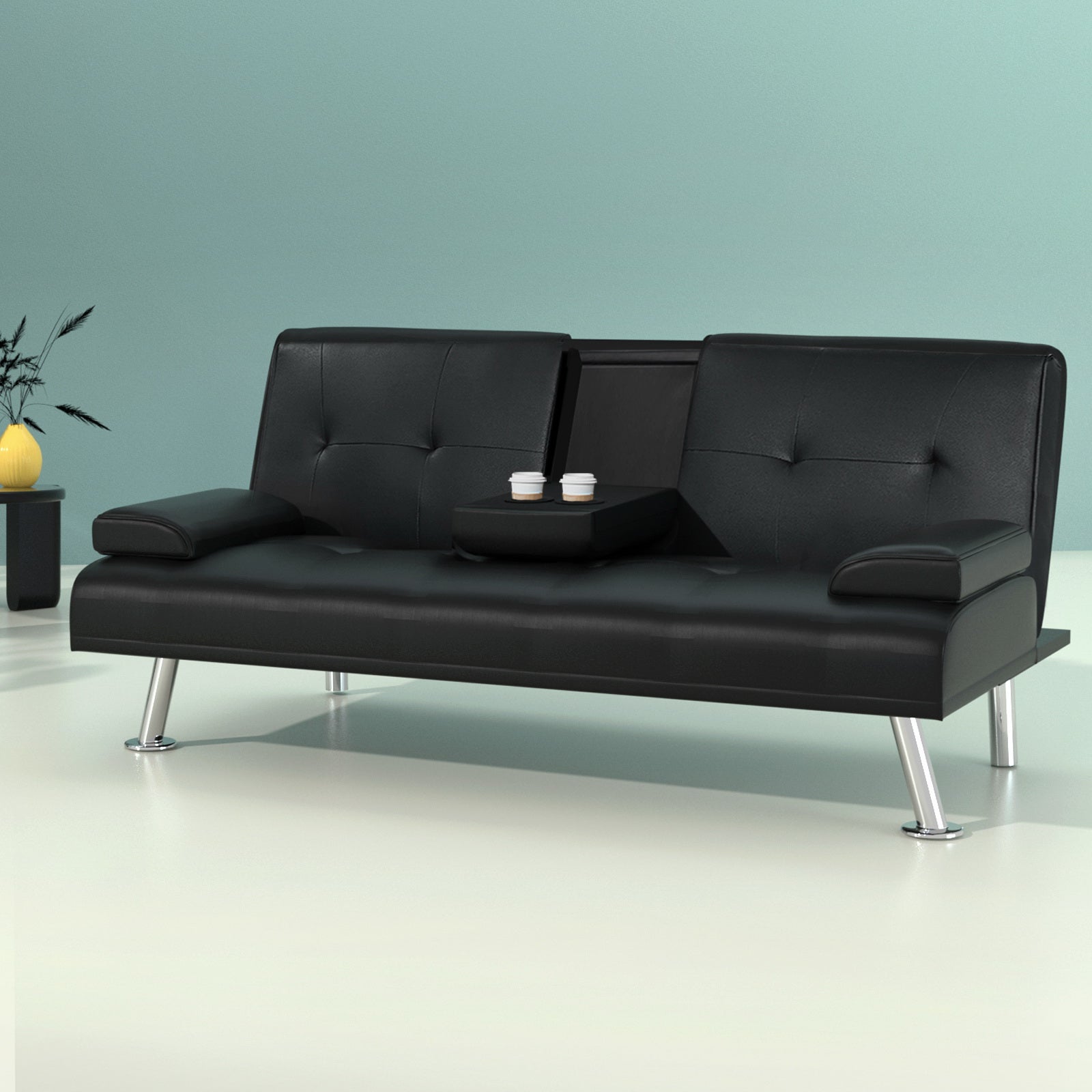 Sofas & Sofa Beds: Artiss Sofa Bed 168CM Black PU Leather