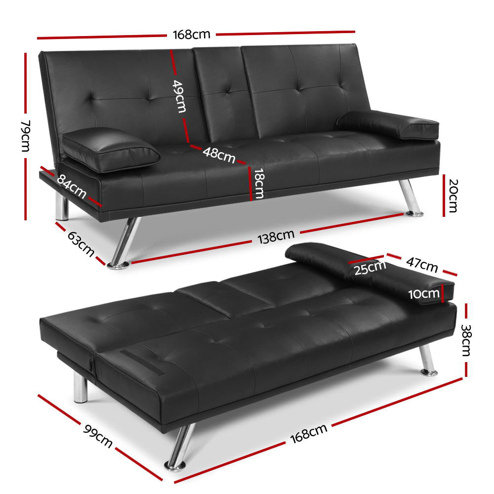 Sofas & Sofa Beds: Artiss Sofa Bed 168CM Black PU Leather