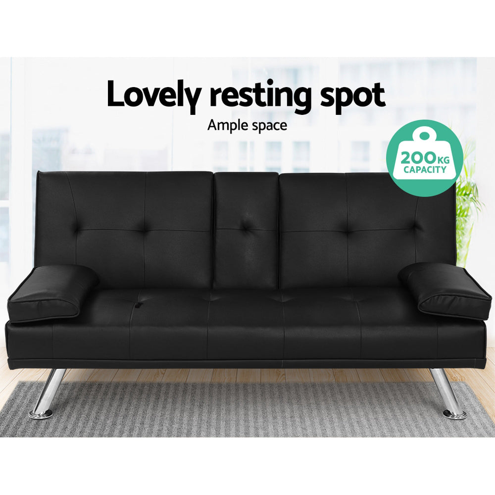 Sofas & Sofa Beds: Artiss Sofa Bed 168CM Black PU Leather