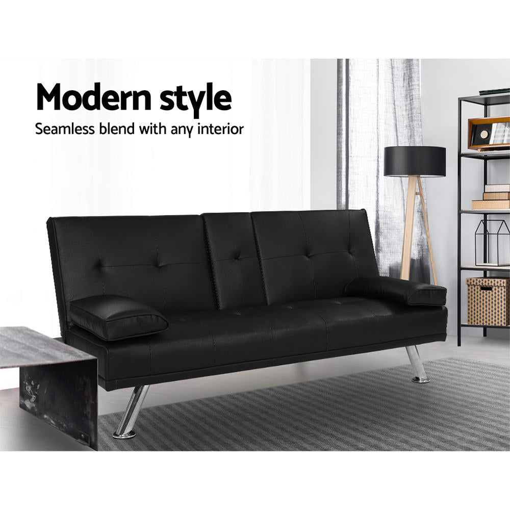 Sofas & Sofa Beds: Artiss Sofa Bed 168CM Black PU Leather