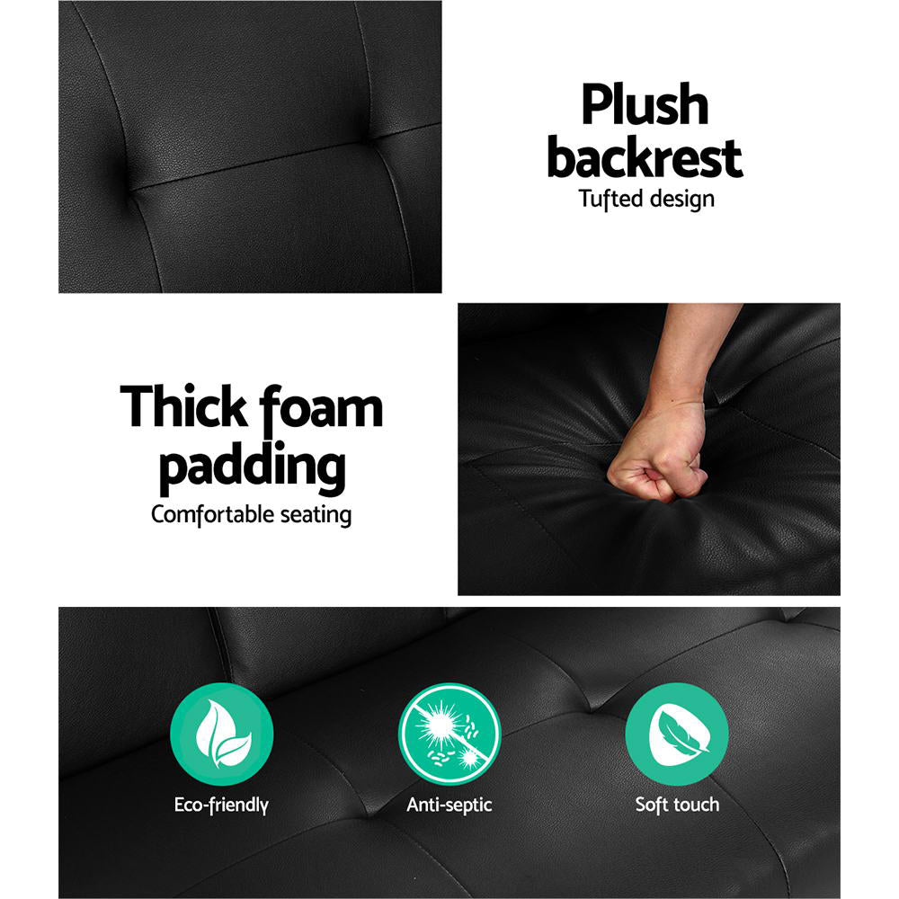 Sofas & Sofa Beds: Artiss Sofa Bed 168CM Black PU Leather