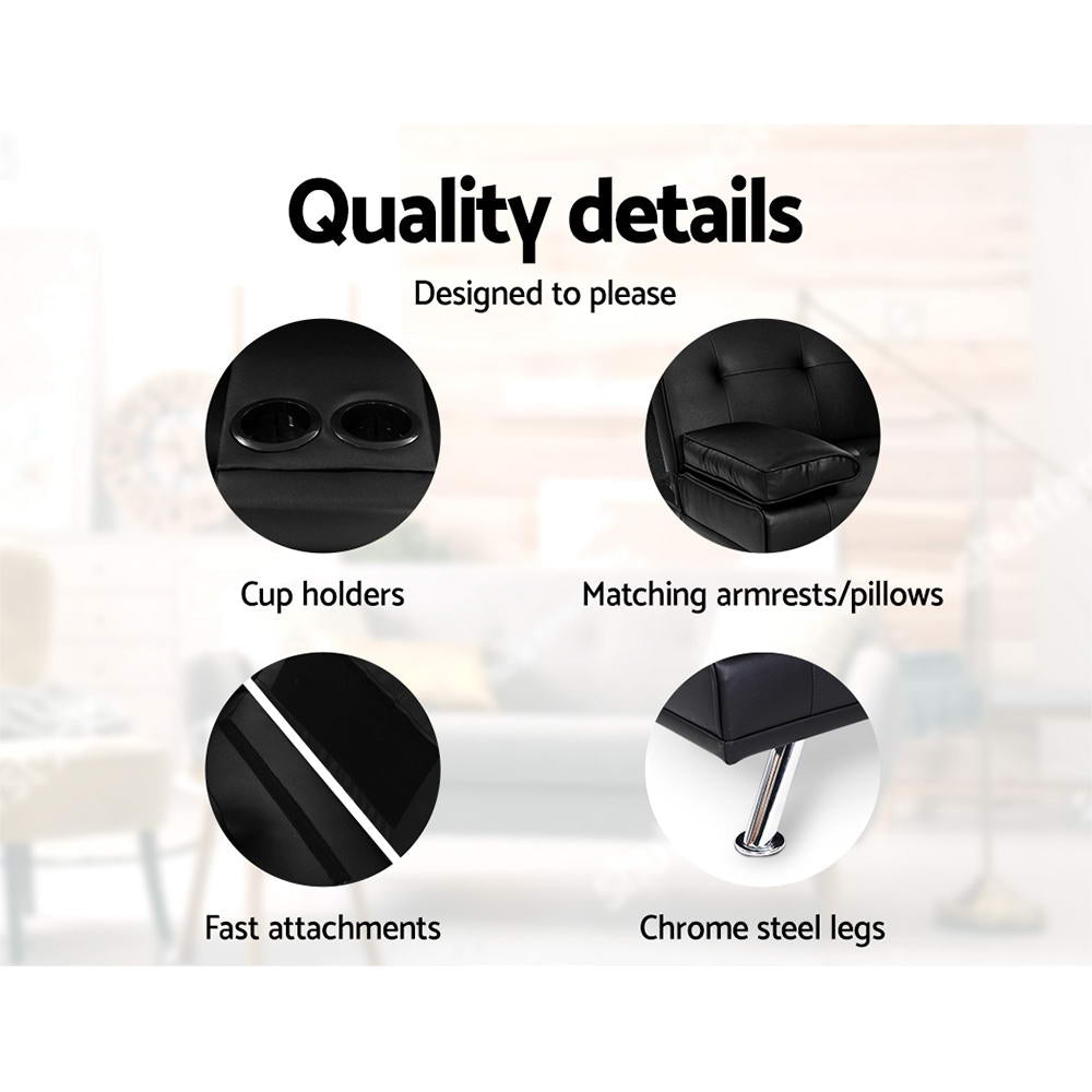 Sofas & Sofa Beds: Artiss Sofa Bed 168CM Black PU Leather