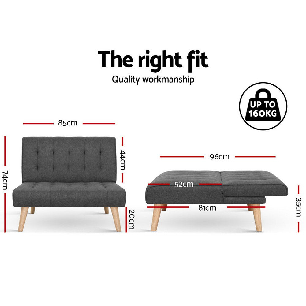 Sofas & Sofa Beds: Artiss Sofa Bed Lounge Chair Couch 1 Seater Recliner Futon Bed Set Linen Grey