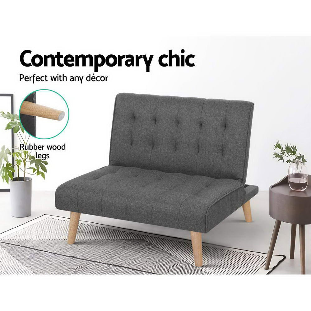 Sofas & Sofa Beds: Artiss Sofa Bed Lounge Chair Couch 1 Seater Recliner Futon Bed Set Linen Grey