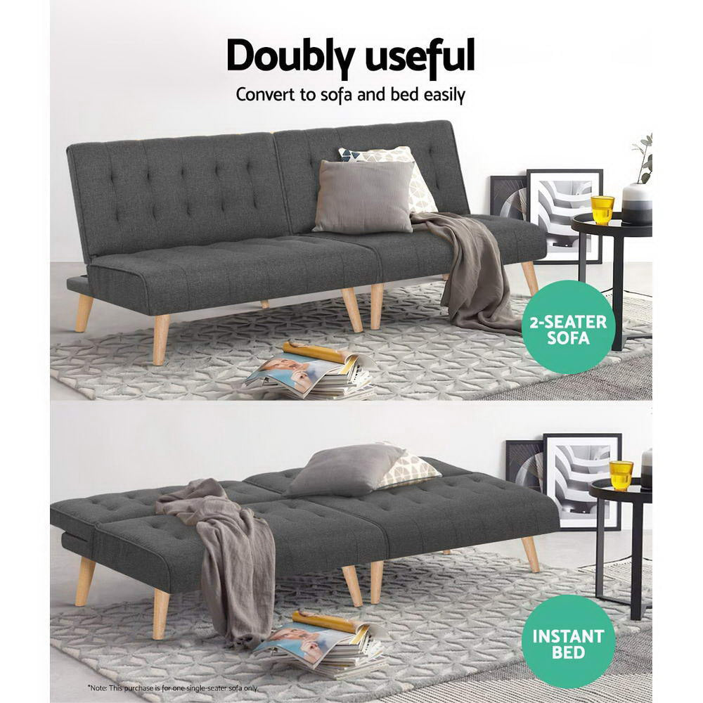 Sofas & Sofa Beds: Artiss Sofa Bed Lounge Chair Couch 1 Seater Recliner Futon Bed Set Linen Grey
