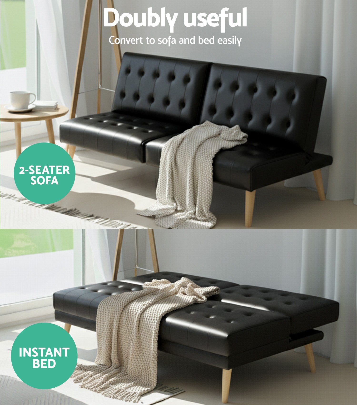 Sofas & Sofa Beds: Artiss Sofa Bed Couch 1 Seater Lounge Fabric Black