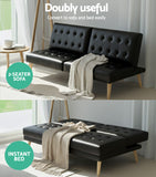 Artiss Sofa Bed Couch 1 Seater Lounge Fabric Black