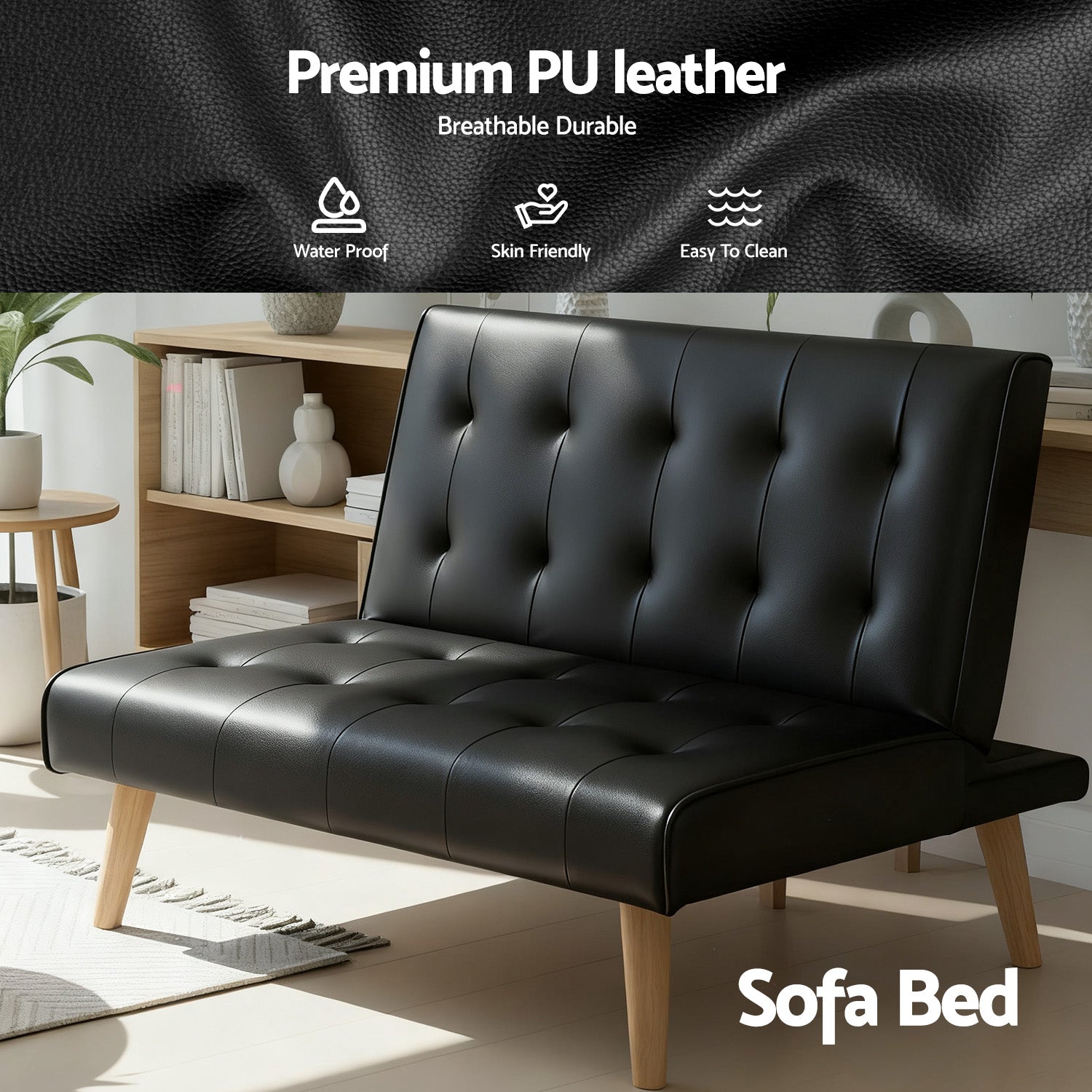 Sofas & Sofa Beds: Artiss Sofa Bed Couch 1 Seater Lounge Fabric Black