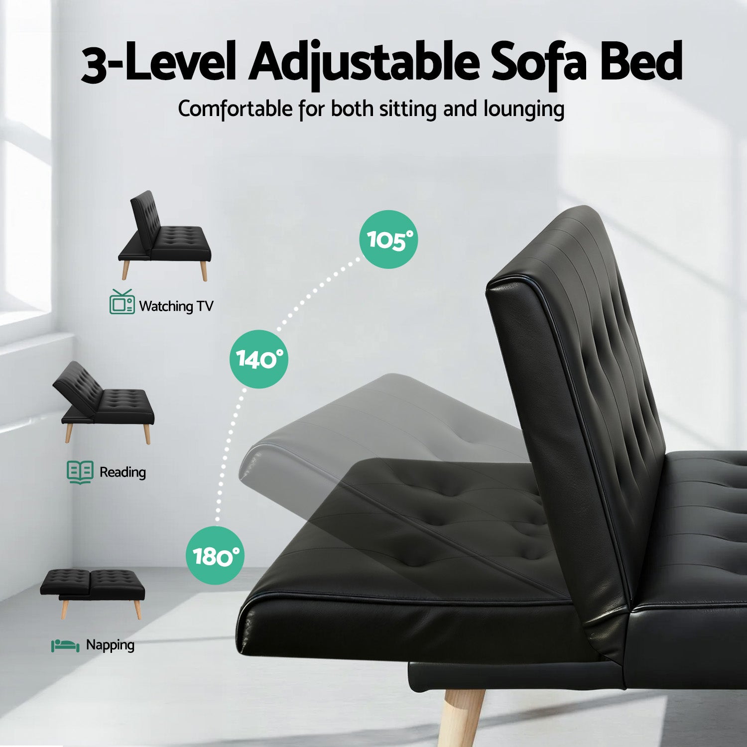 Sofas & Sofa Beds: Artiss Sofa Bed Couch 1 Seater Lounge Fabric Black
