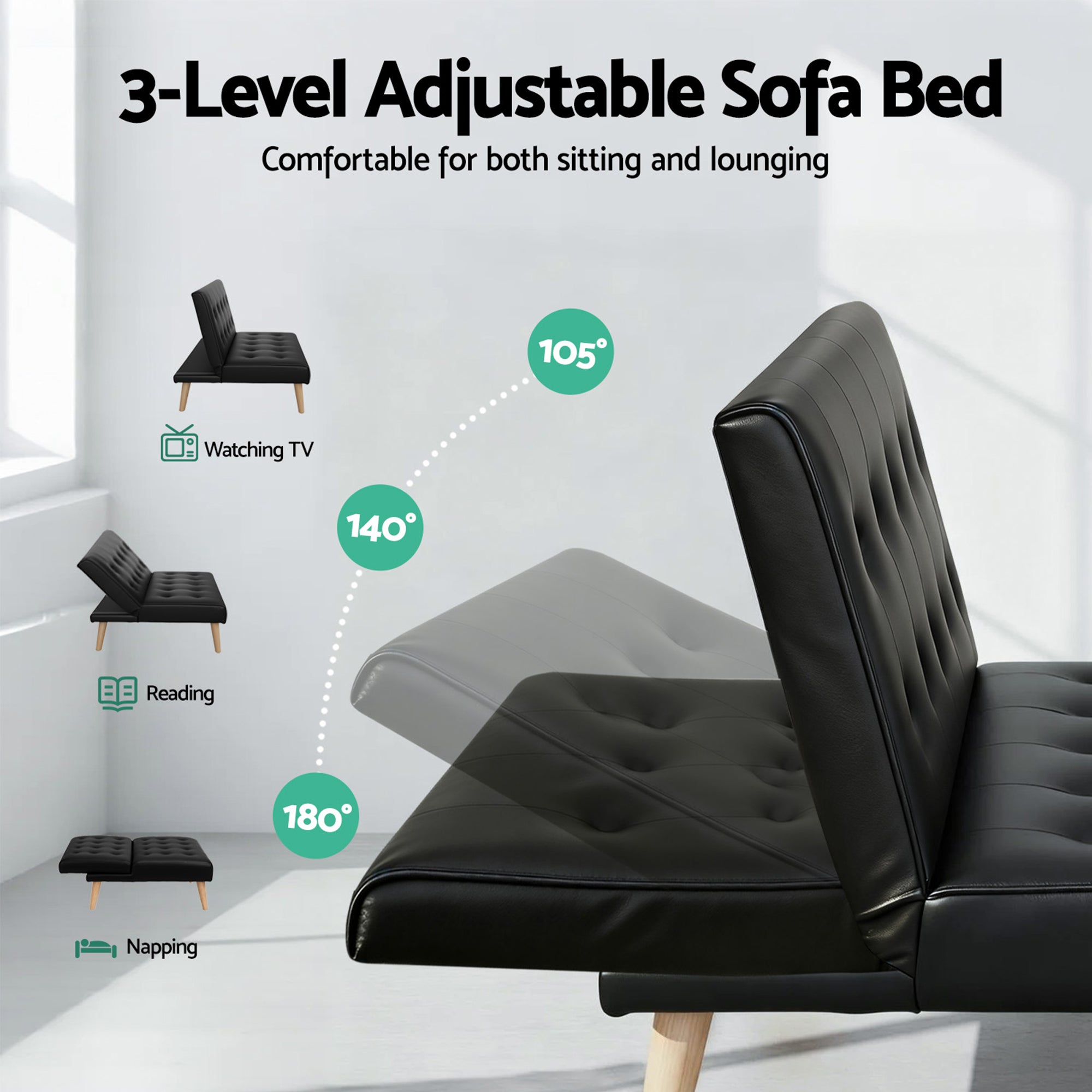 Sofas & Sofa Beds: Artiss Sofa Bed Couch 2 Seater Lounge Fabric Black