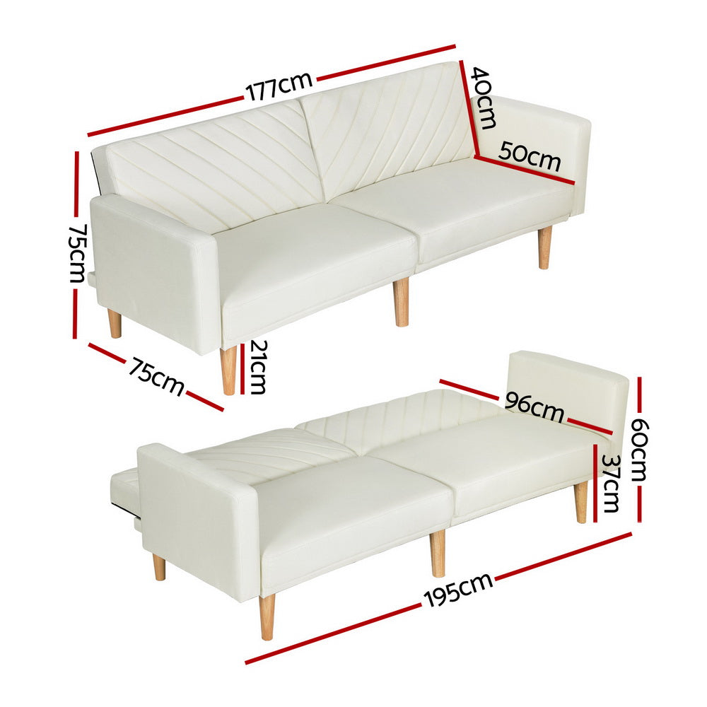 Sofas & Sofa Beds: Artiss Sofa Bed Convertible Lounge 3 Seater Futon Couch Recliner Fabric Beige