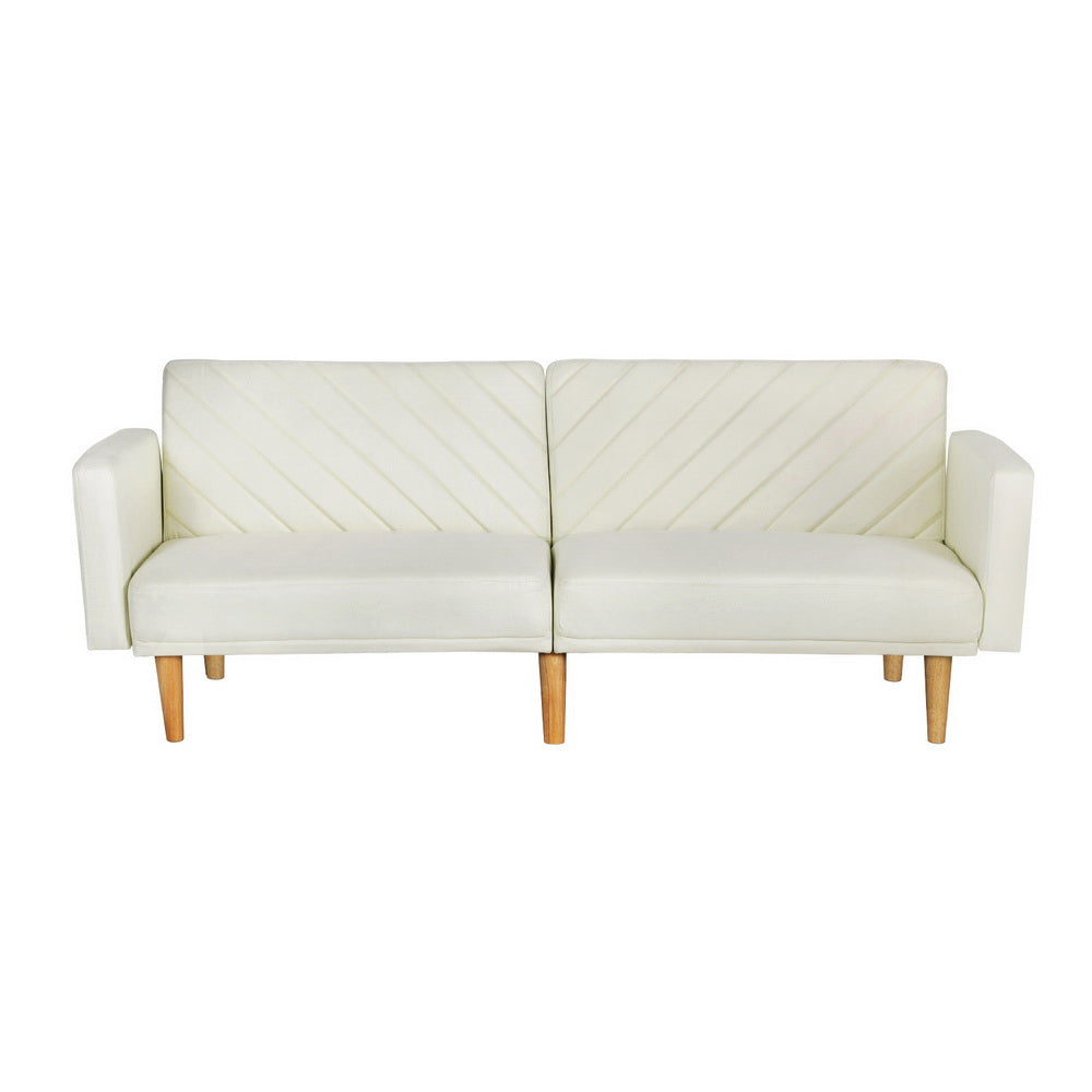Sofas & Sofa Beds: Artiss Sofa Bed Convertible Lounge 3 Seater Futon Couch Recliner Fabric Beige