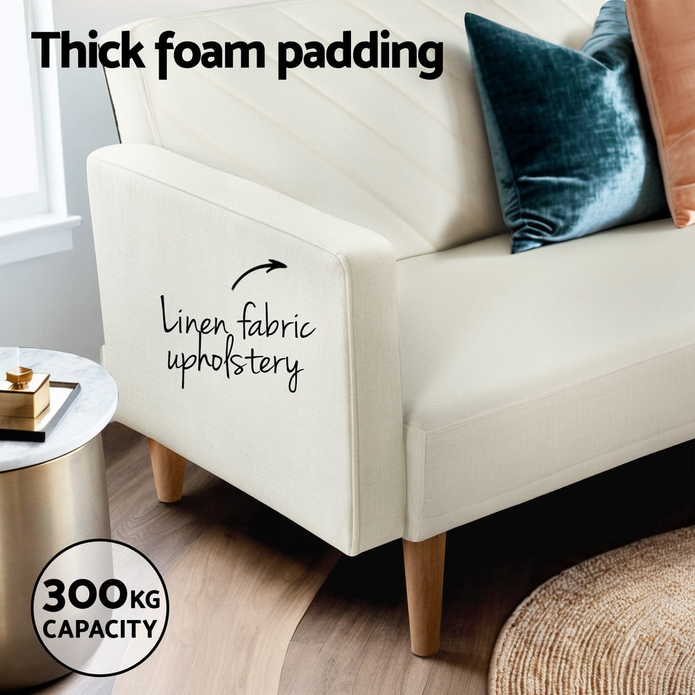 Sofas & Sofa Beds: Artiss Sofa Bed Convertible Lounge 3 Seater Futon Couch Recliner Fabric Beige