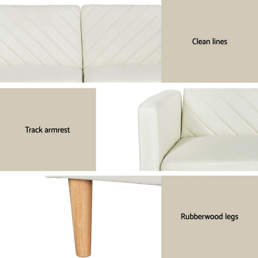 Sofas & Sofa Beds: Artiss Sofa Bed Convertible Lounge 3 Seater Futon Couch Recliner Fabric Beige
