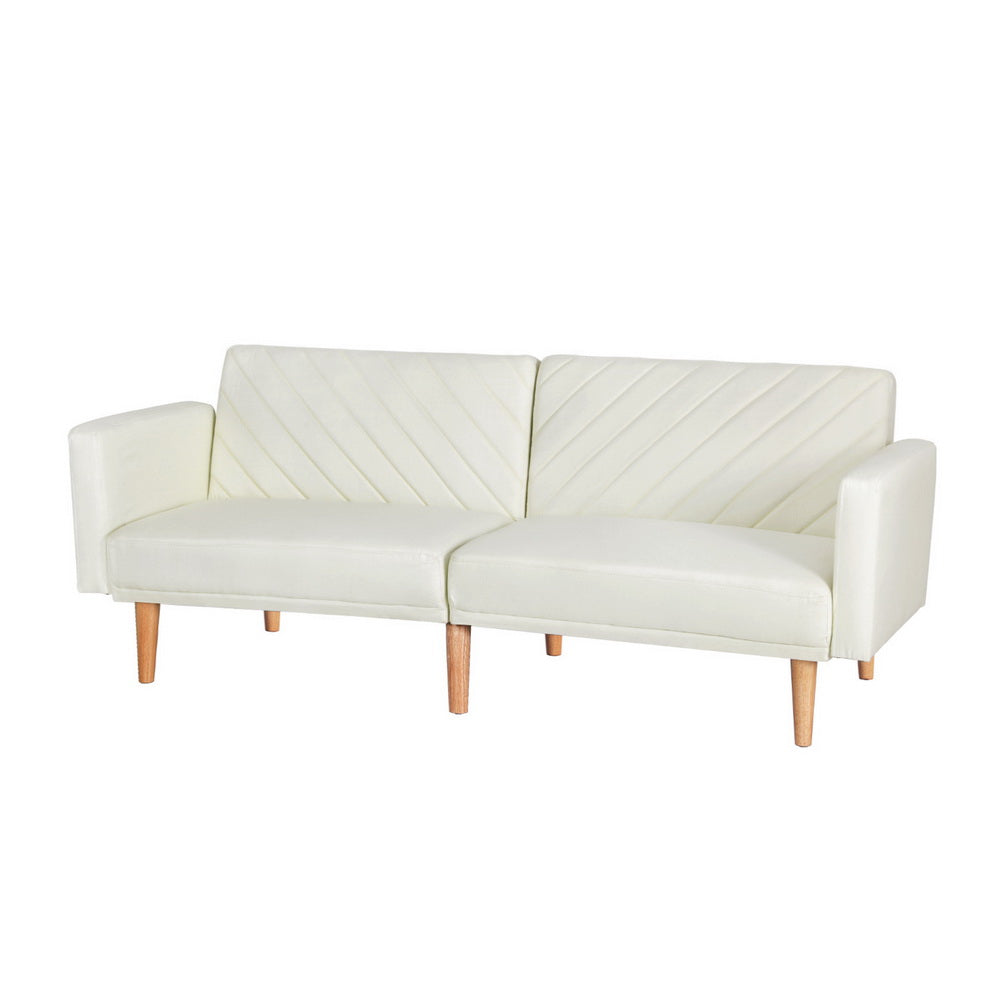 Sofas & Sofa Beds: Artiss Sofa Bed Convertible Lounge 3 Seater Futon Couch Recliner Fabric Beige
