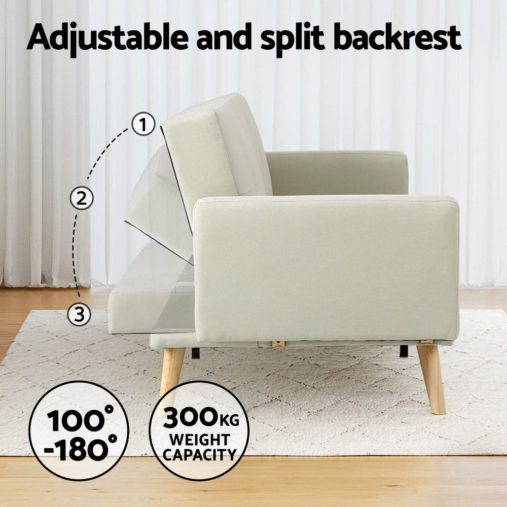 Sofas & Sofa Beds: Artiss Sofa Bed Lounge Convertible Ottoman Couch Recliner 3 Seater Fabric Beige