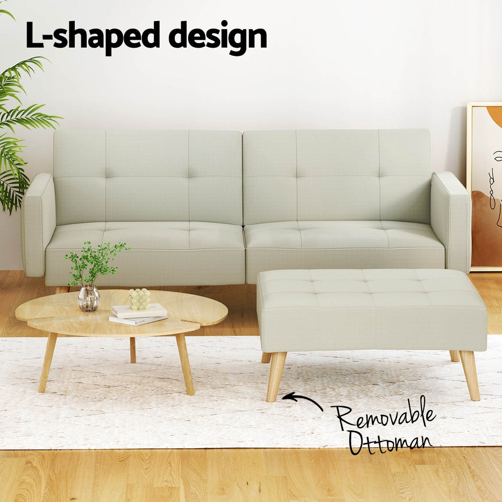 Sofas & Sofa Beds: Artiss Sofa Bed Lounge Convertible Ottoman Couch Recliner 3 Seater Fabric Beige