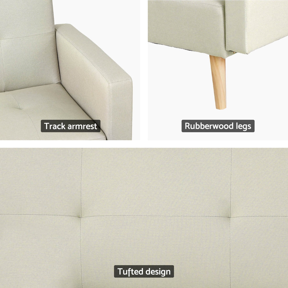 Sofas & Sofa Beds: Artiss Sofa Bed Lounge Convertible Ottoman Couch Recliner 3 Seater Fabric Beige