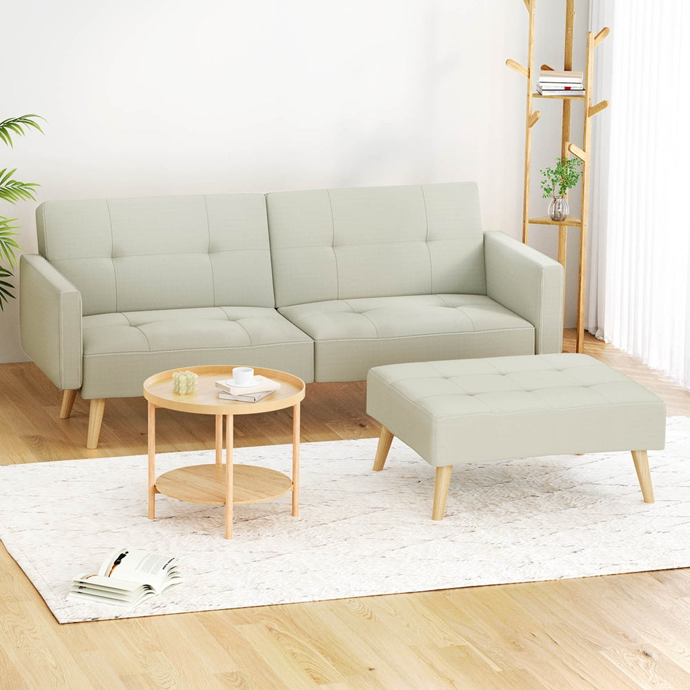 Sofas & Sofa Beds: Artiss Sofa Bed Lounge Convertible Ottoman Couch Recliner 3 Seater Fabric Beige