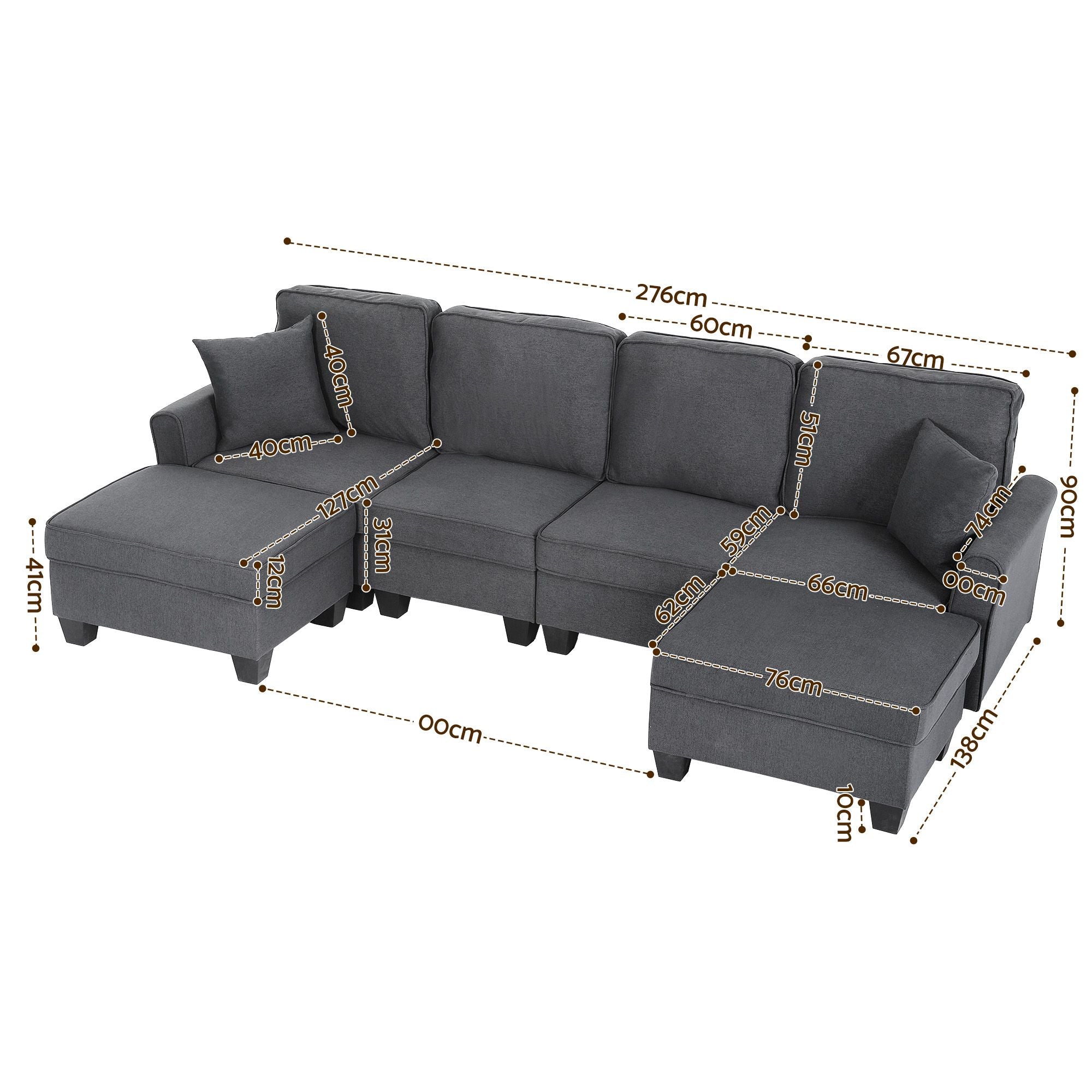 Artiss Modular Sectional U Shaped Storage Sofa Couches for Living Room Grey