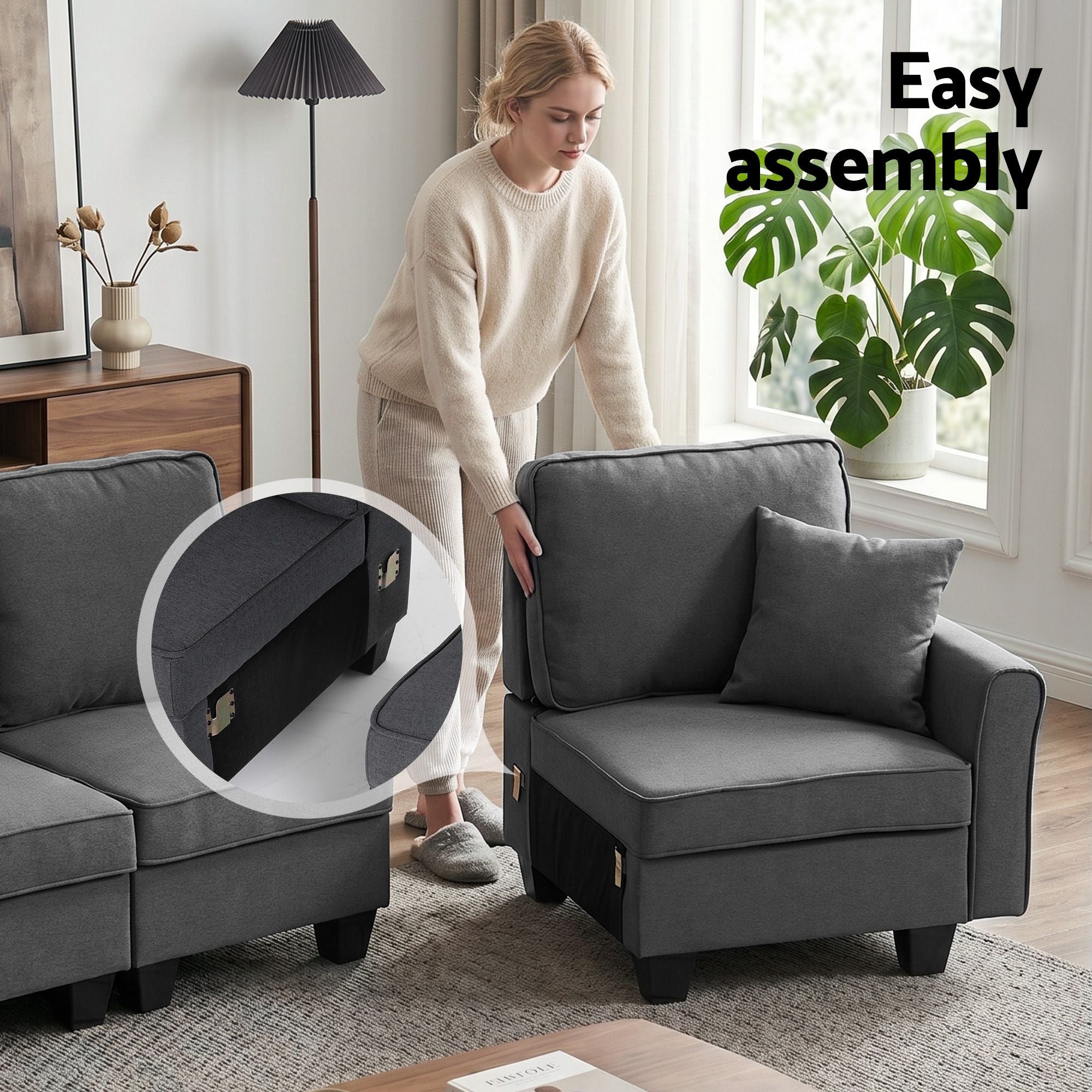 Artiss Modular Sectional U Shaped Storage Sofa Couches for Living Room Grey