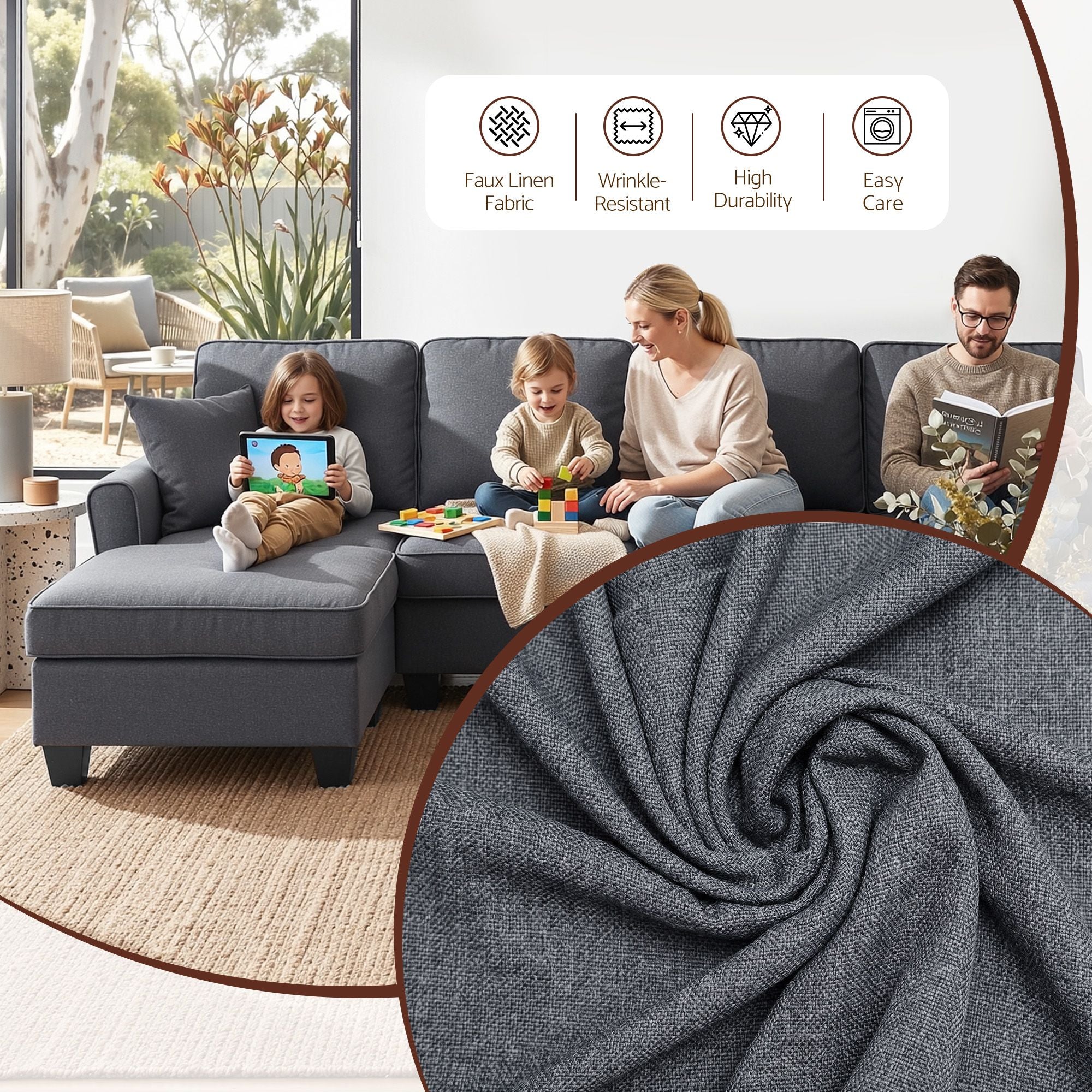 Artiss Modular Sectional U Shaped Storage Sofa Couches for Living Room Grey