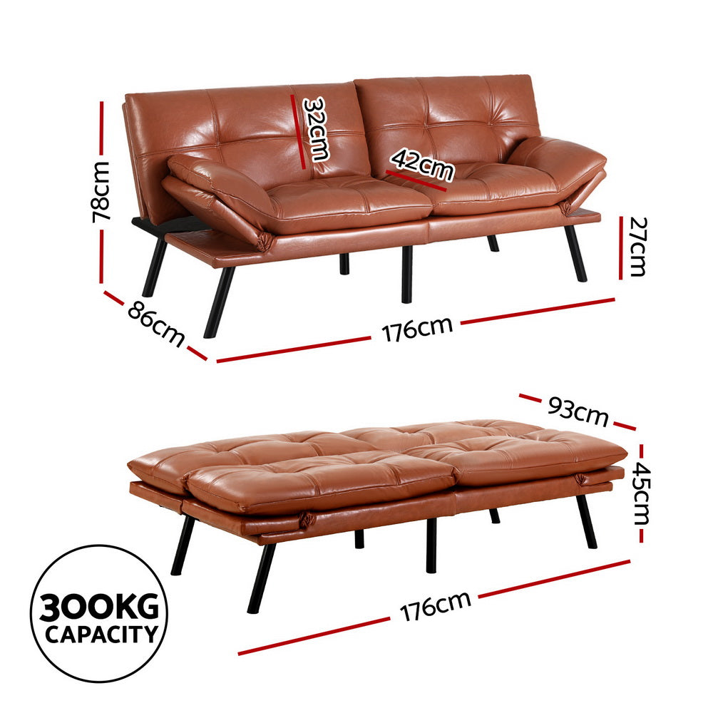 Sofas & Sofa Beds: Artiss Sofa Bed Convertible 3 Seater Couch Recliner Lounge Chair Leather Brown