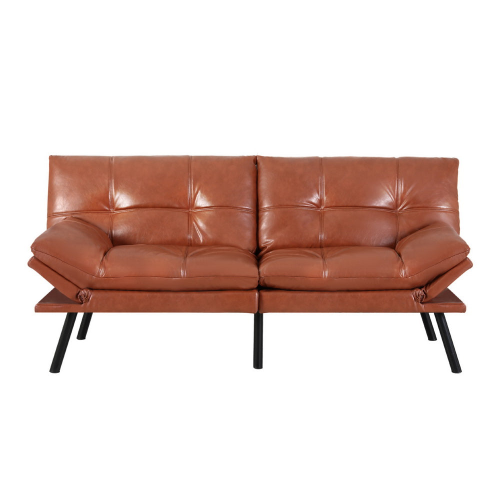 Sofas & Sofa Beds: Artiss Sofa Bed Convertible 3 Seater Couch Recliner Lounge Chair Leather Brown