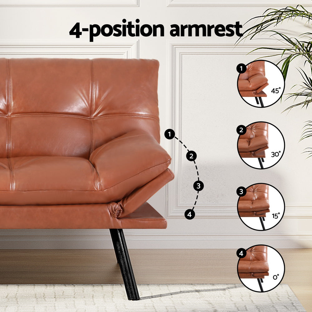 Sofas & Sofa Beds: Artiss Sofa Bed Convertible 3 Seater Couch Recliner Lounge Chair Leather Brown