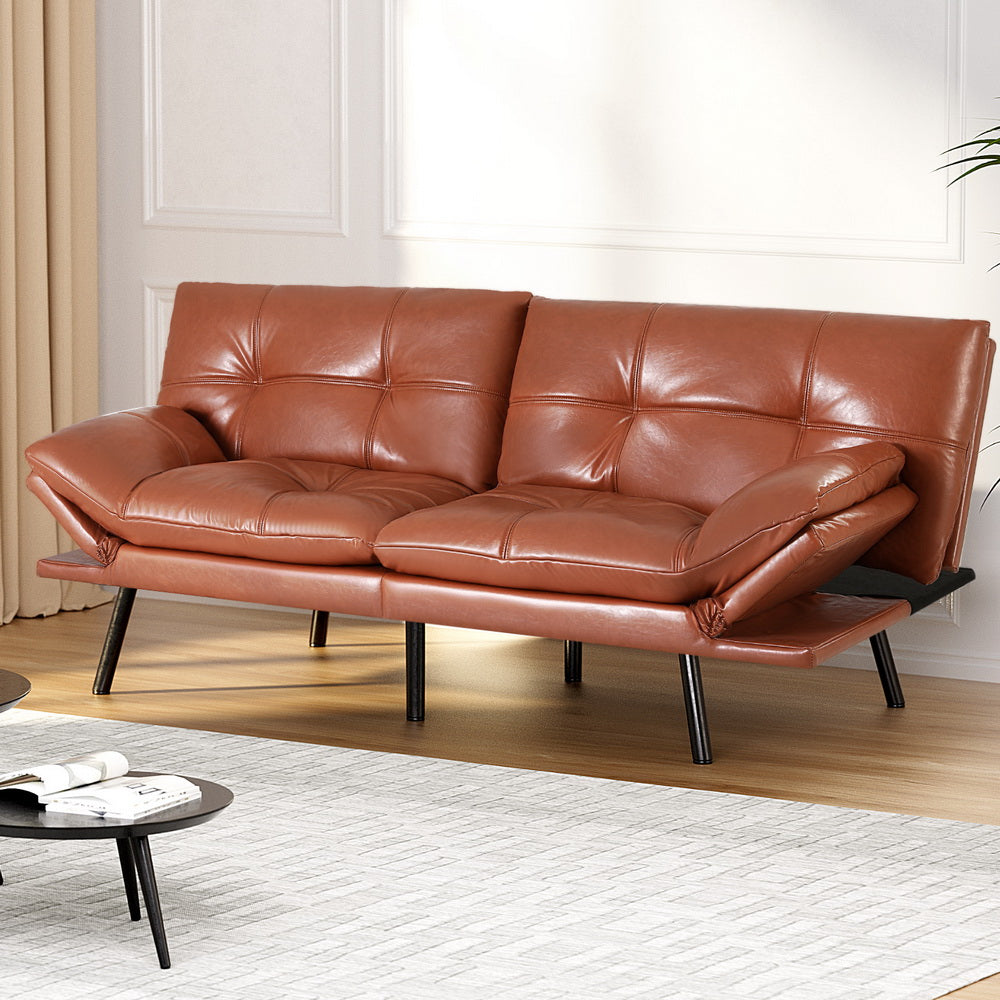 Sofas & Sofa Beds: Artiss Sofa Bed Convertible 3 Seater Couch Recliner Lounge Chair Leather Brown