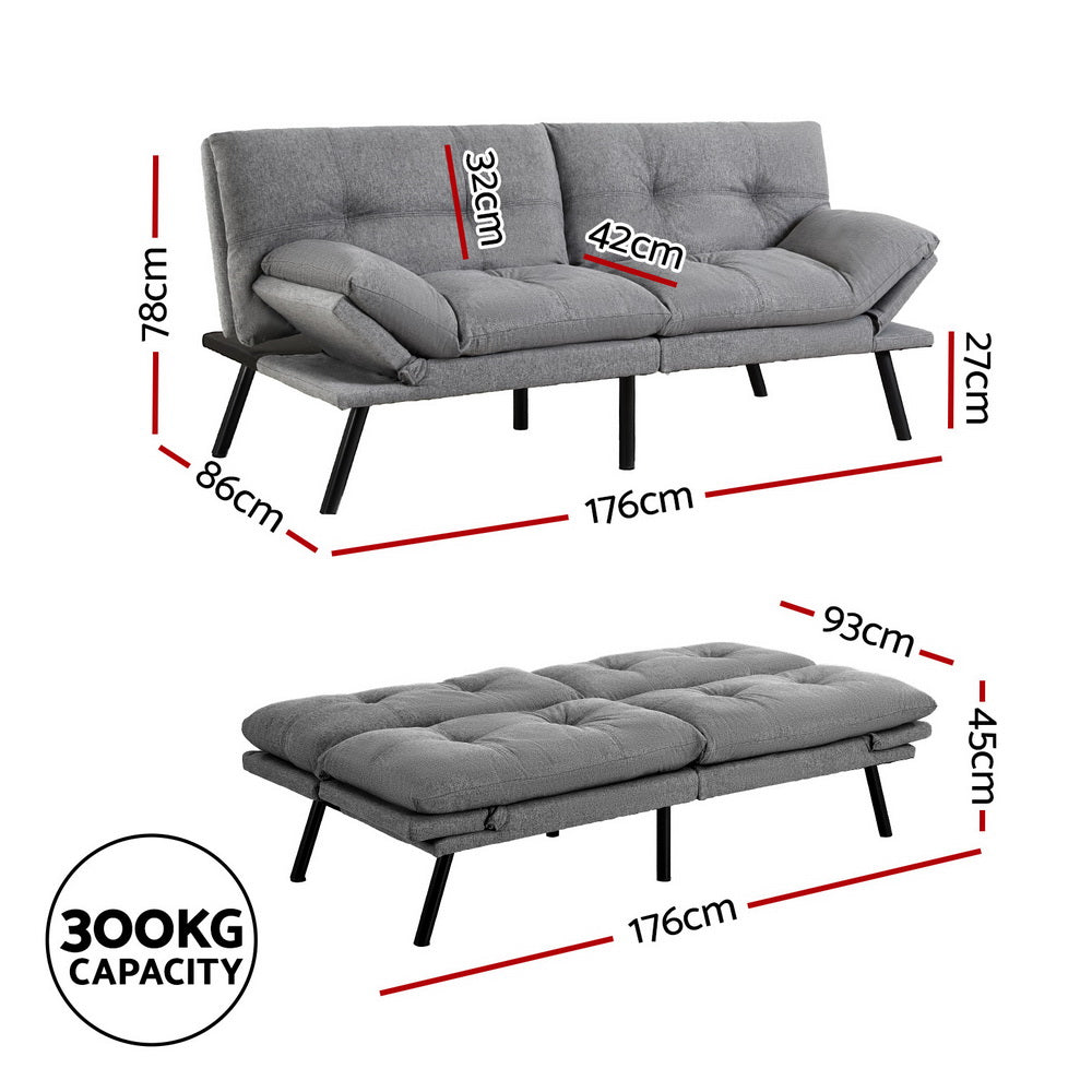 Sofas & Sofa Beds: Artiss Sofa Bed Convertible 3 Seater Couch Recliner Lounge Chair Fabric Grey