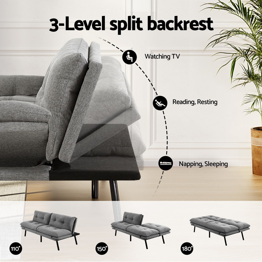 Sofas & Sofa Beds: Artiss Sofa Bed Convertible 3 Seater Couch Recliner Lounge Chair Fabric Grey