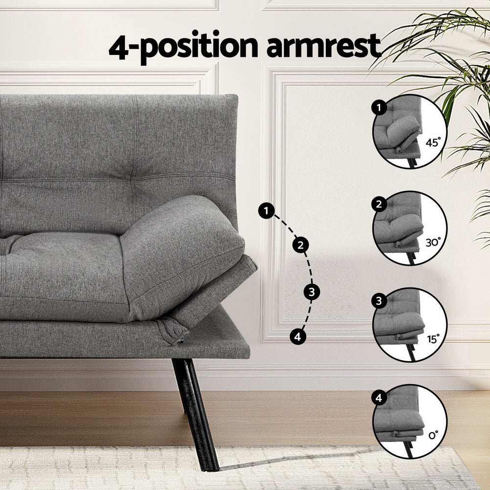Sofas & Sofa Beds: Artiss Sofa Bed Convertible 3 Seater Couch Recliner Lounge Chair Fabric Grey
