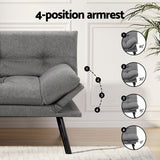 Artiss Sofa Bed Convertible 3 Seater Couch Recliner Lounge Chair Fabric Grey