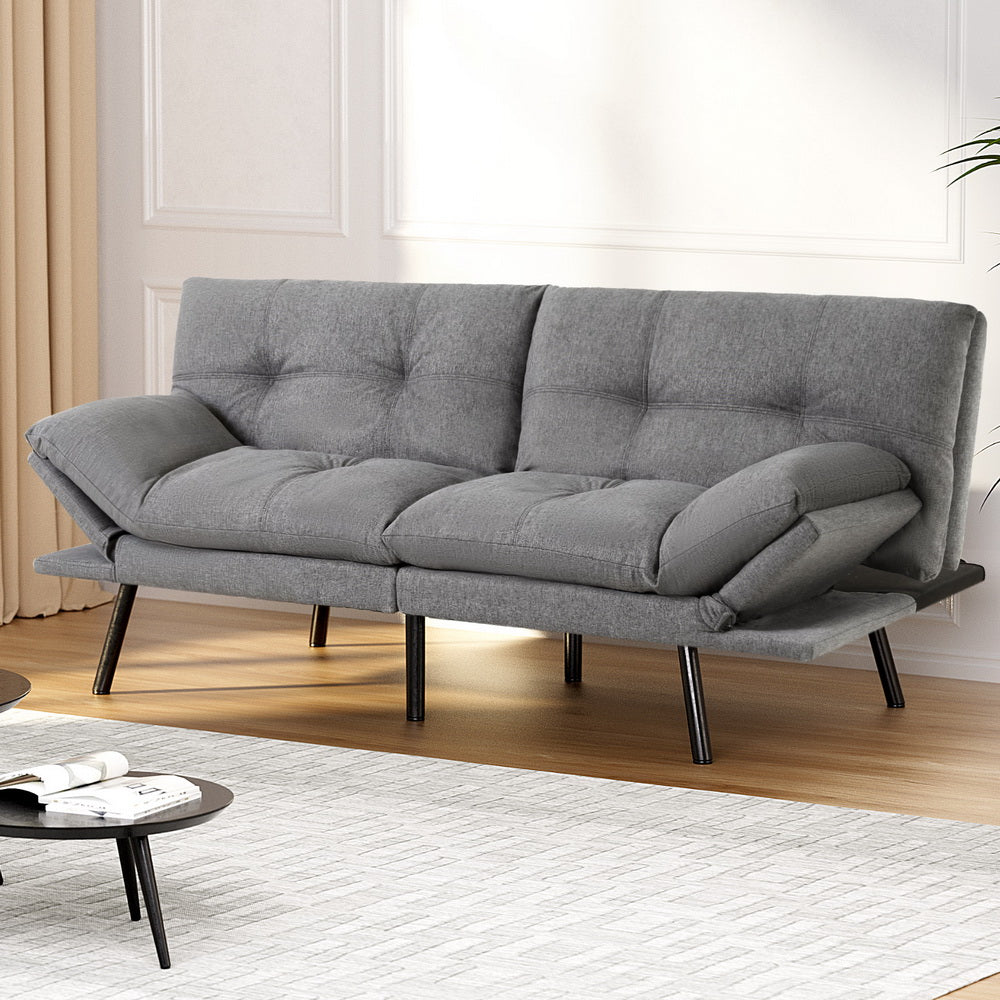 Sofas & Sofa Beds: Artiss Sofa Bed Convertible 3 Seater Couch Recliner Lounge Chair Fabric Grey