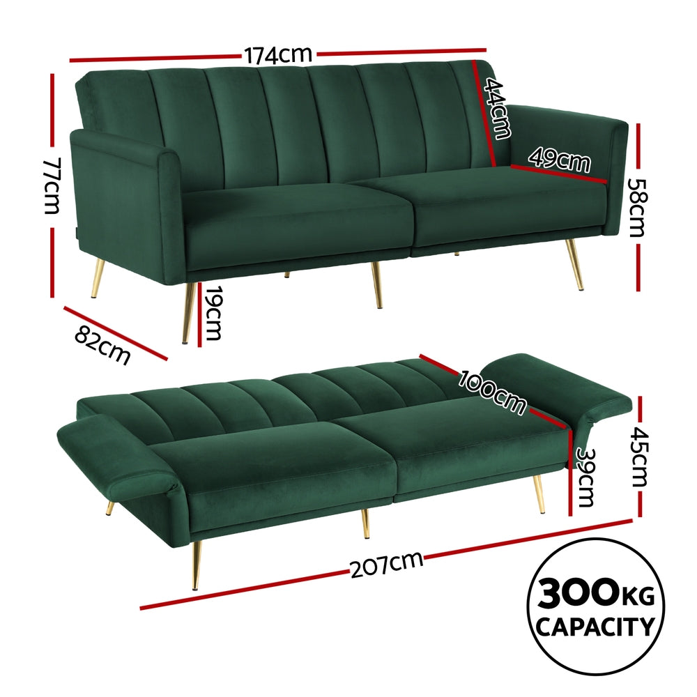 Sofas & Sofa Beds: Artiss Sofa Bed 3 Seater Couch Convertible Lounge Adjustable Arm Recliner Velvet