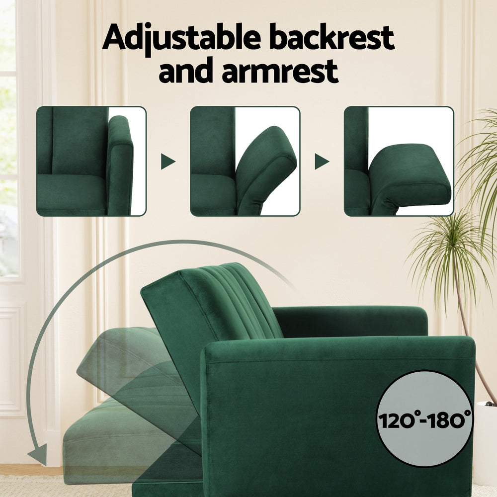 Sofas & Sofa Beds: Artiss Sofa Bed 3 Seater Couch Convertible Lounge Adjustable Arm Recliner Velvet