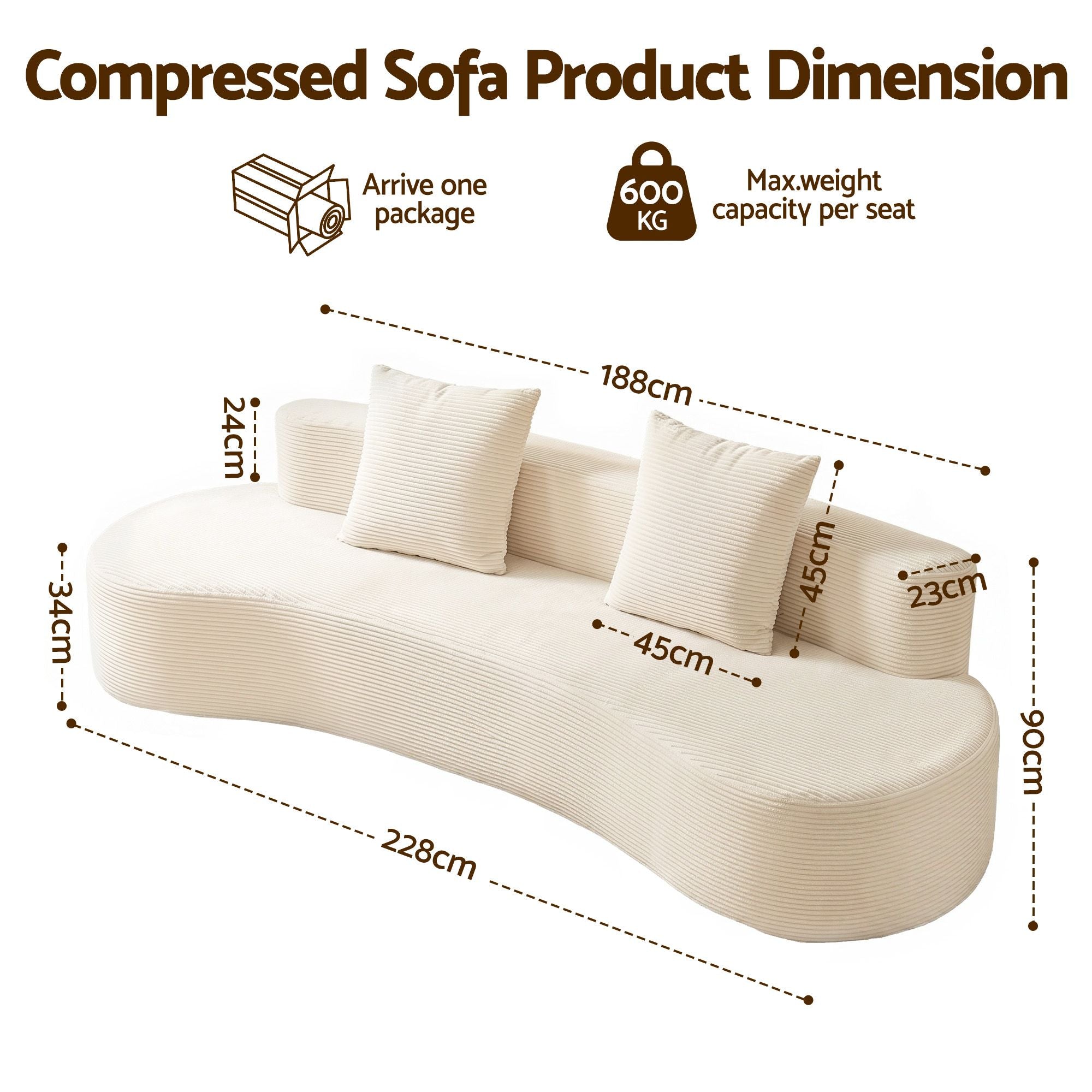 Artiss 228cm Modular Sofa Bed Sectional Boneless Couches for Living Room No Assembly Required