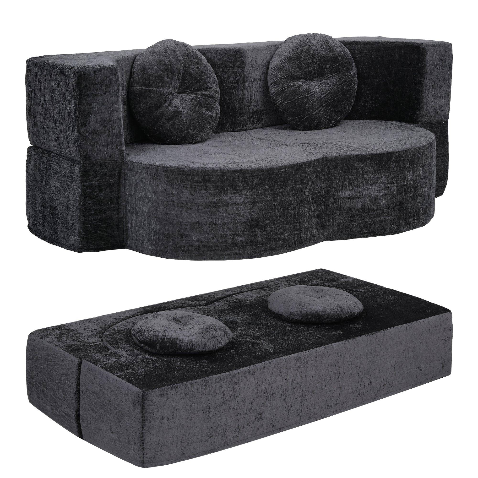 Artiss 2 in 1 Convertible Compressed Sofa Bed, Folding Boneless Sofabed for Living Room ,Comfort Curved Sleeper Couch with High Density Sponge, Apartment Essentials, No Assembly, 2 Pillows, Grey