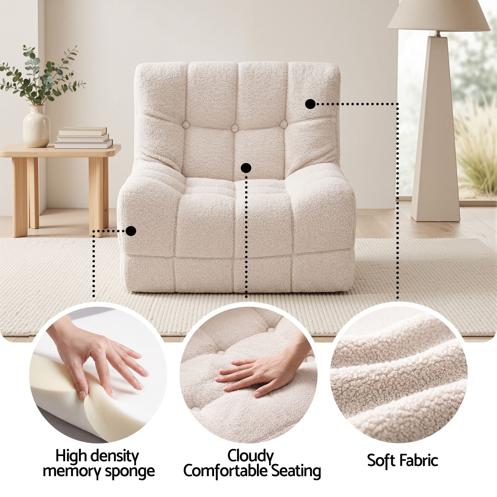 Artiss Set of 3 Sofa Modular Boneless Couches No Assembly White