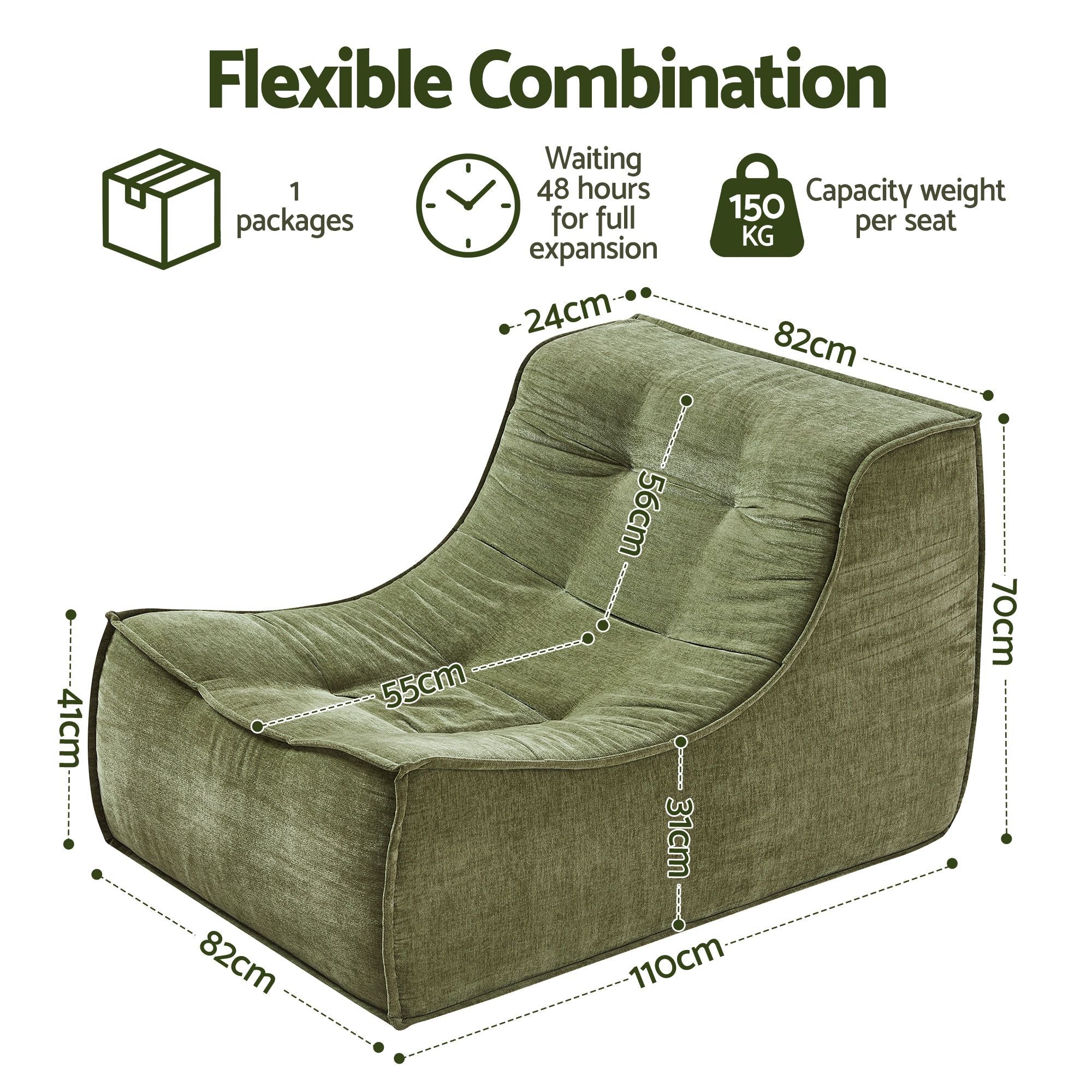 Artiss Floor Sofa Armless Chenille No Assembly Removable Cover Green